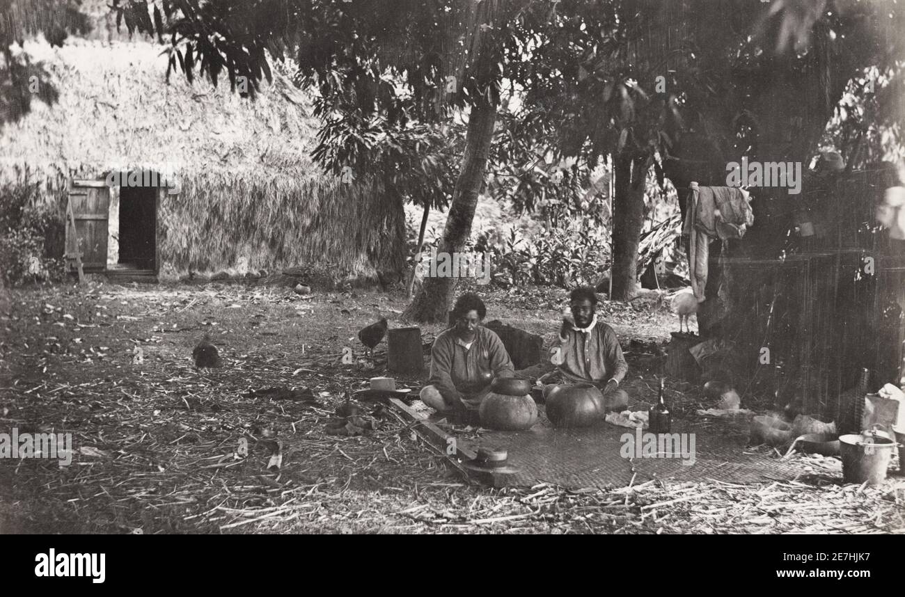 Vintage 19. Jahrhundert Foto: POI ist das primäre traditionelle Grundnahrungsmittel in der einheimischen Küche von Hawai`i, hergestellt aus dem unterirdischen Stamm (Korm) von Taro (Hawaiian: kalo). Stockfoto